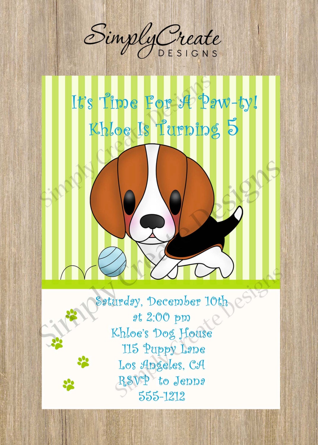 Beagle or Yorkie Party PERSONALIZED Invitation 5X7 Jpeg DIGITAL file Il_570xn