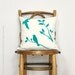 Love birds pillow cover - Turquoise bird print on off white canvas front and ikat print back - 16x16 decorative pillow cover