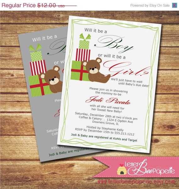 ON SALE Holiday Surprise Baby Shower / Gender Reveal Party Invitation - 4 Color Choices, DIY Printable Invite - Boy/ Girl/Gender Neutral - Il_570xn