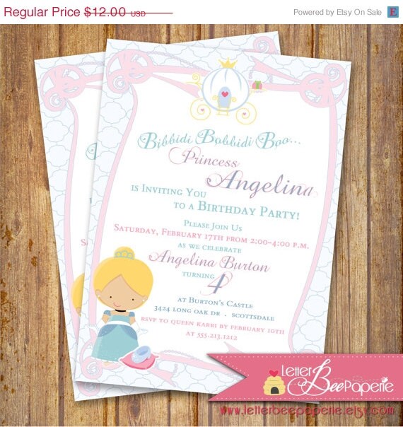 ON SALE Cinderella-Inspired Girl's Birthday Party Invitation - Disney Princess - DIY Printable Invite - Princesses Theme - Pink and Blue - Il_570xn