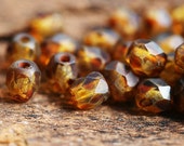 4mm Fire polish czech glass beads - Brown Picasso finish - spacers, round - 50Pc - 0994 - MayaHoney