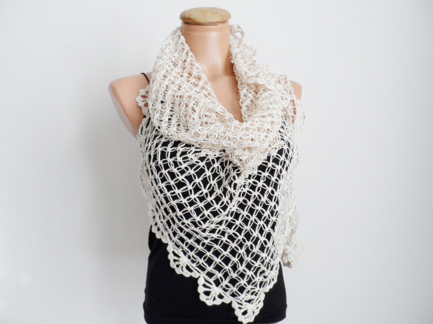 Cotton triangle shawl for weddin scarf elegant by vyldanstyle