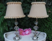 Mid Century Lucite Lamps Pair Original Swiss Dot Shades Cottage Chic Shabby Chic Farmhouse - ByTheShoreVintage