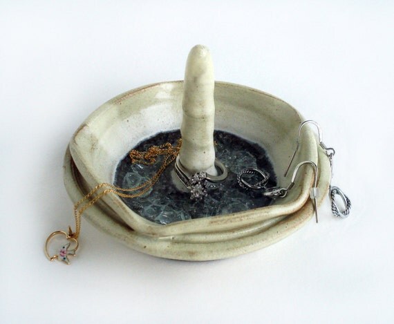 Ring holder with melted glass Pottery jewelry dish by ClaybyStacia