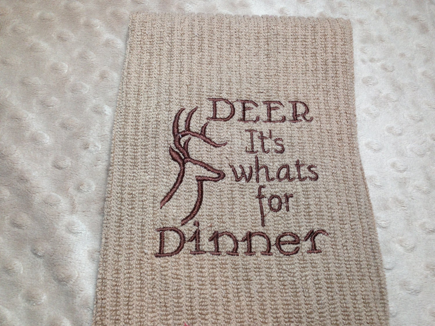 Deer, its what's for dinner, fun, embroidered kitchen towel,  thick Bar mop towel - DeepSouthHomespun