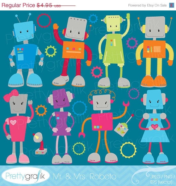 40% OFF SALE robot clipart commercial use, vector graphics, digital clip art, digital images - CL520 Il_570xn
