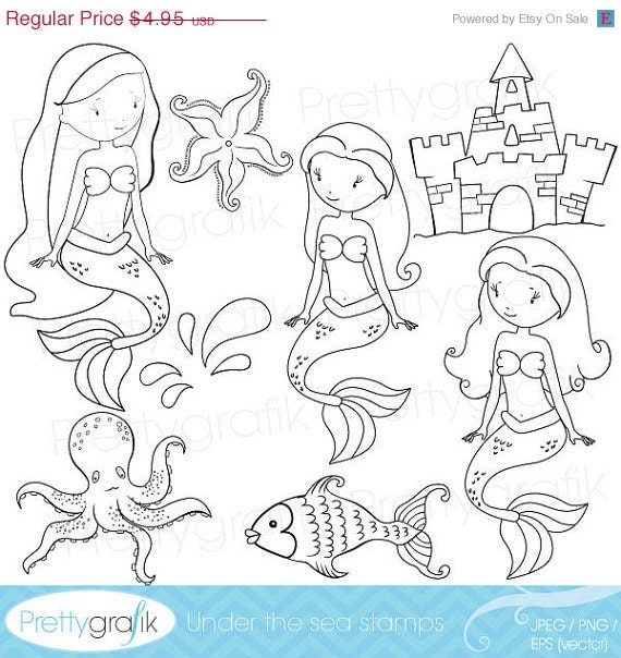 70% OFF SALE mermaid digital stamp commercial use, vector graphics, digital stamp, digital images - DS458 Il_570xn