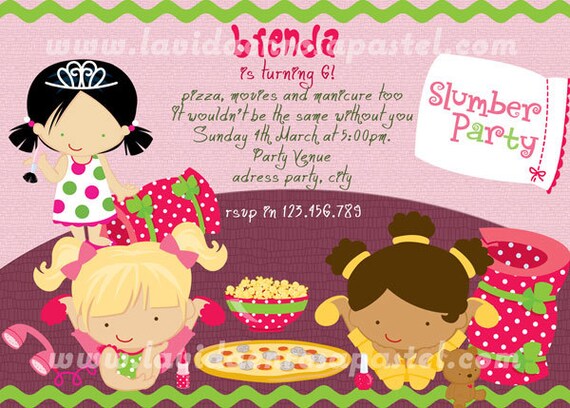 Slumber party invitation printable DIY. Customised/Personalised for your little girl's party _ FREE thank you card. Il_570xn