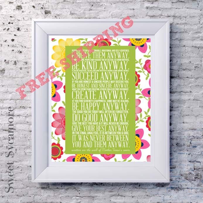 Mother Teresa Do It Anyway Art Print Family by SweetSycamore