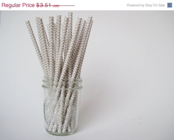 ON SALE 25 grey / silver and White CHEVRON Paper Straw - ships less than 24 hours Il_570xn