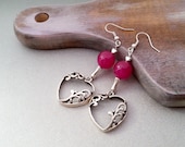 Red hearts earrings delicate christmas gift idea for her valentines gift package fuchsia jade - MKedraDecoupage