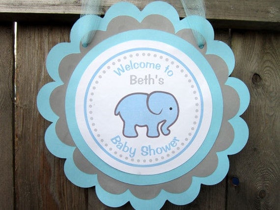 Blue Elephant Baby Shower Door Sign - Boy Baby Shower Sign