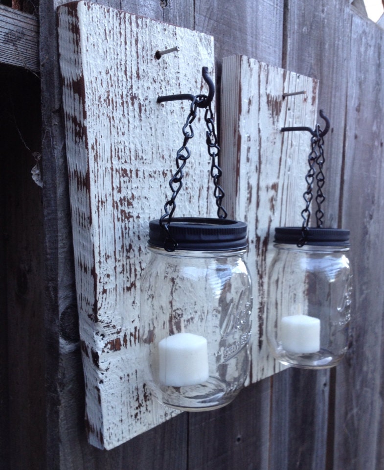 Rustic barn wood mason jar candle holders by Thesalvagednail