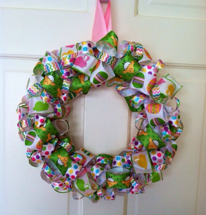Easter ribbon wreath Easter wreath spring by JoiedeVivreCrafts