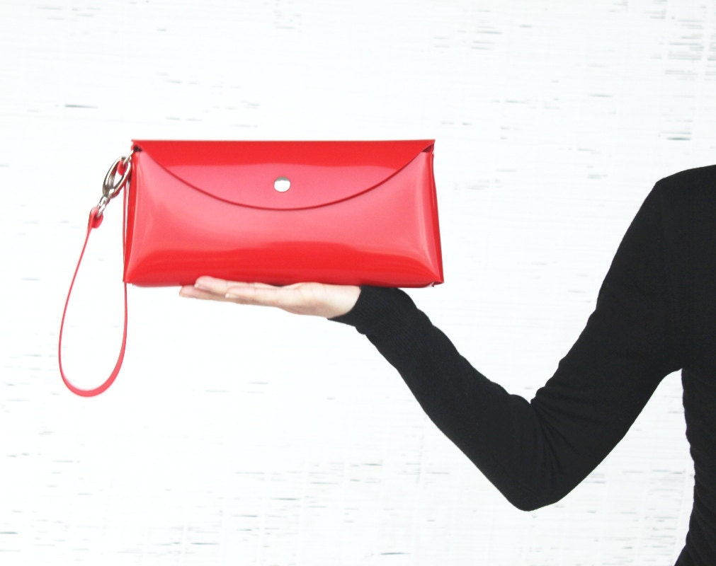 Women's handmade handbag. Red clutch wristlet.Shoulder purse - DGhandmade