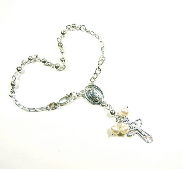 Sterling Rosary Bracelet - Pearl - Silver Rosary - Guadalupe - Feminine Rosary - Catholic - Communion - Jesus - Mary - Religious - Gift - SusansBeadHappy
