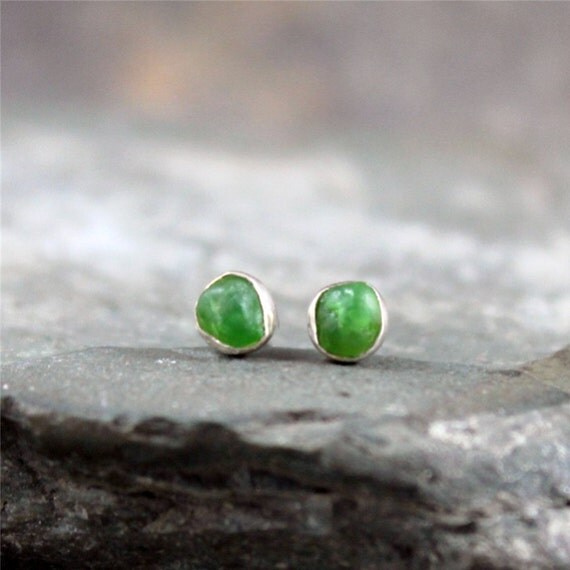 Green Earrings Uncut Raw Rough Green by ASecondTime