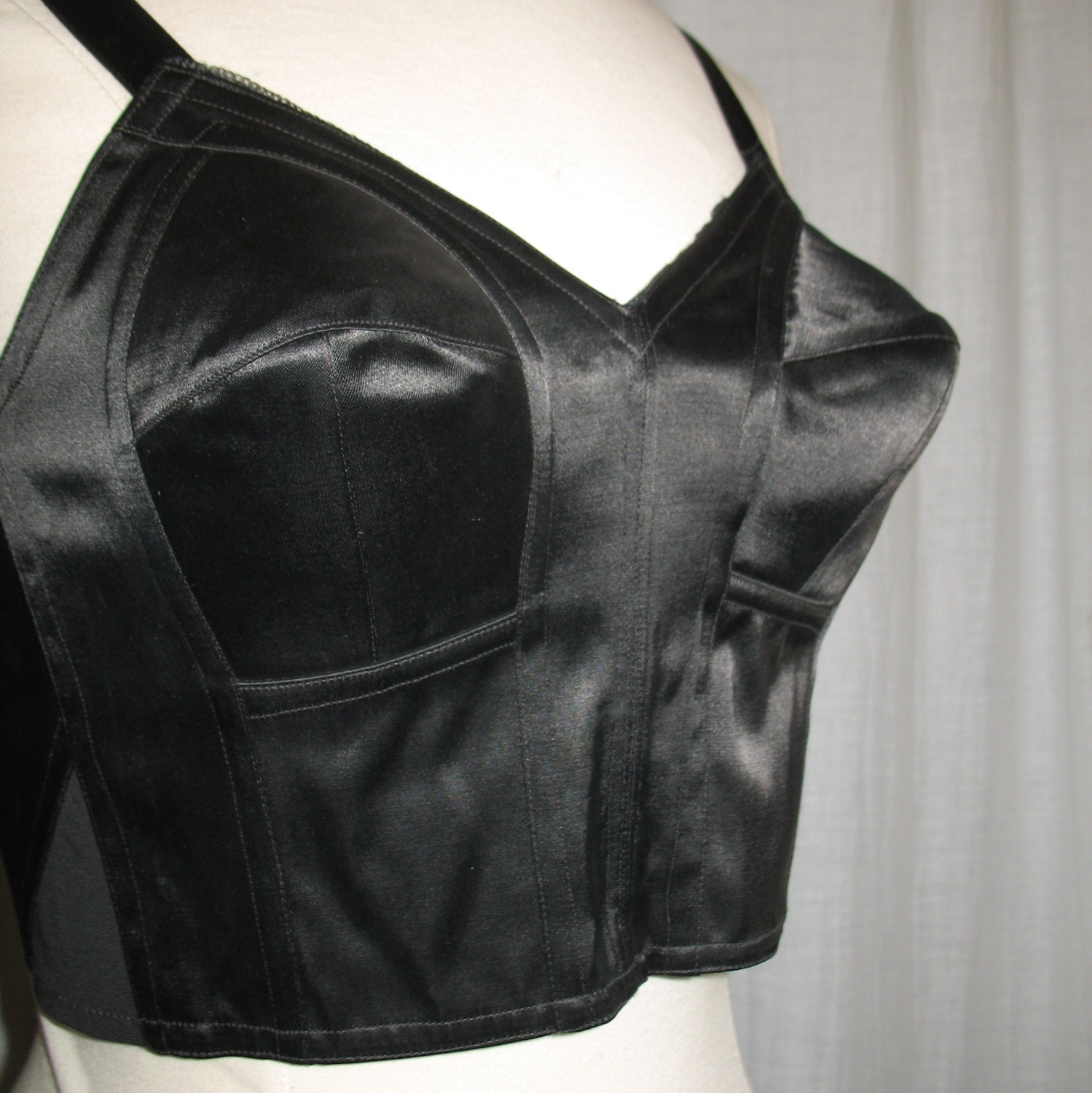 Vintage 1950s Black Satin Bullet Bra 38 Bust By Sewingmachinegirl 4351