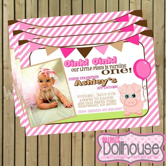 Pig Party Invitation- Printable Piggy Birthday Invitation- Pig Birthday Party Invitation PDF/JPEG Il_570xn