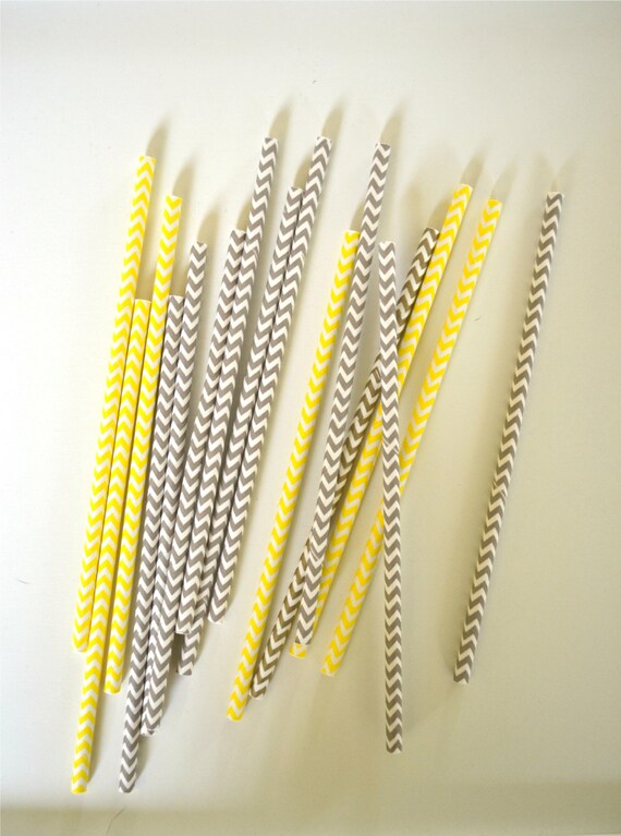 25 Yellow and Grey Paper Straws,CHEVRON Stripes, Little Artisit theme birthday, Wedding, Boy or Girl Birthday Party, Baby Shower Il_570xn