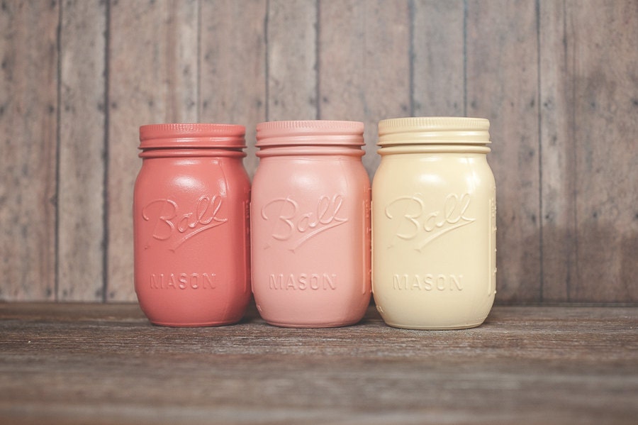 3 Pastel Painted mason jars. Colored jars. by StyleJarsandCans