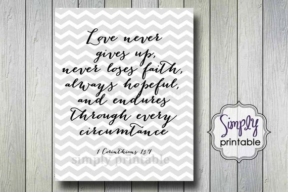 Love Never Gives Up, Never Loses Faith Chevron Wall Print (8x10) Il_570xn