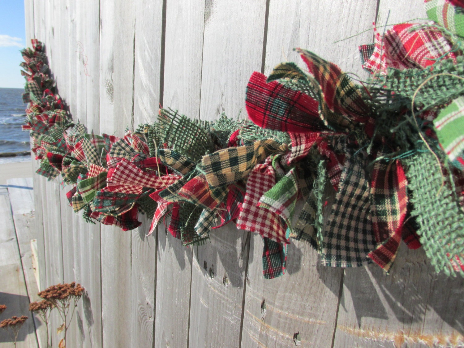 Items Similar To Christmas Lights Burlap Rag Garland Homespun Fabric Red White Bright Green 6489