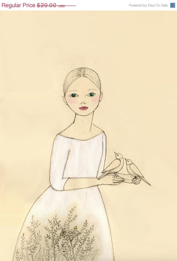 SALE Nest guardian Girl DELUXE print of original drawing illustration - IrenaSophia