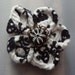 Kanzashi Hair Clip with Black and White Skull Fabric and a Spider Bead