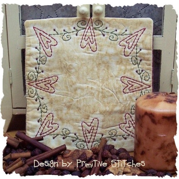 Heart Garland Candle Mat by Primitive by PrimitiveStitches