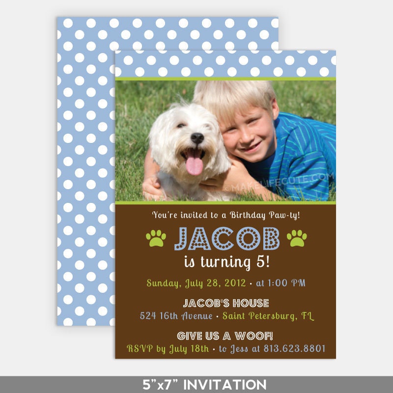 PUPPY BIRTHDAY - Printable 5"x7" Photo Invitation - Puppy Pawty Collection by Make Life Cute Il_570xn