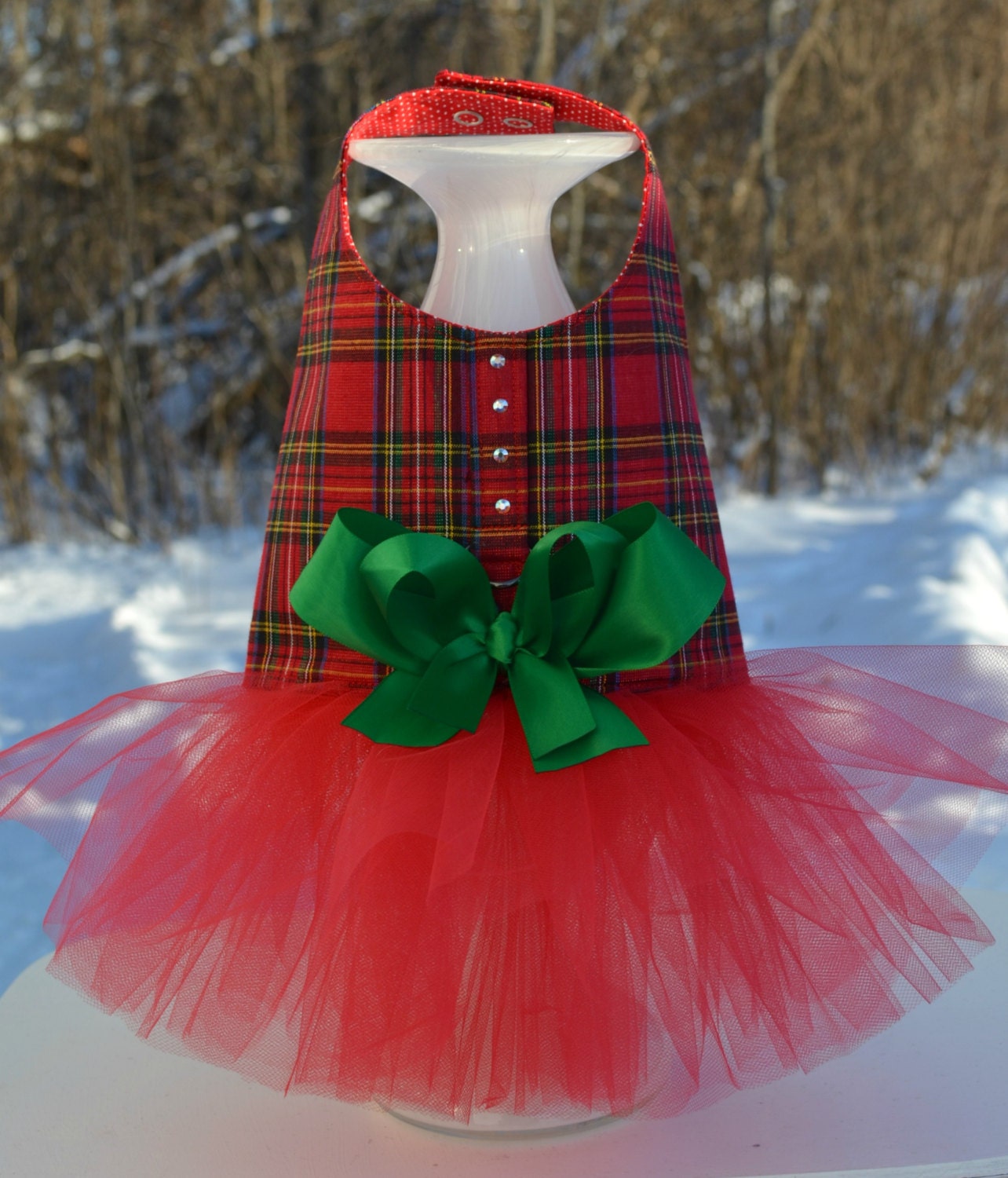 Dog Dress Tutu Harness Red Plaid Tartan Seen on by KOCouture