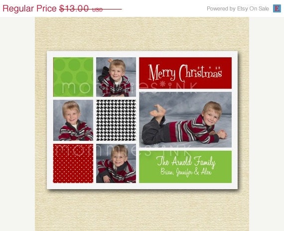 10% Off Holiday Sale Colorful Houndstooth Four Photo Card - Printable Holiday Photo Card Design Il_570xn