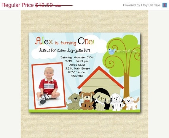 10% Off Holiday Sale Puppy Dog Photo Birthday Party Invitation - PRINTABLE INVITATION DESIGN Il_570xn