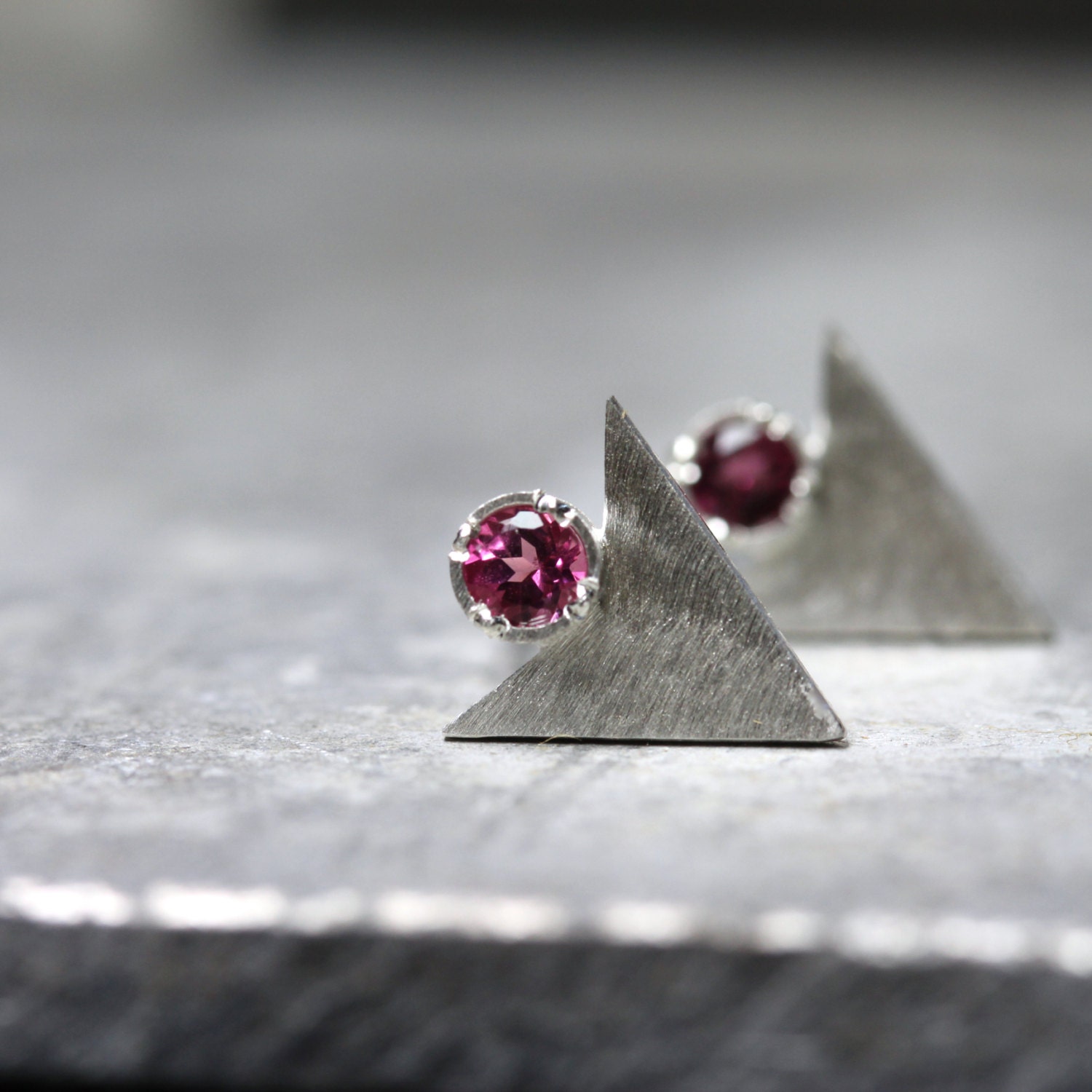 Geometric Heart Pink Tourmaline Earring Studs by NangijalaJewelry