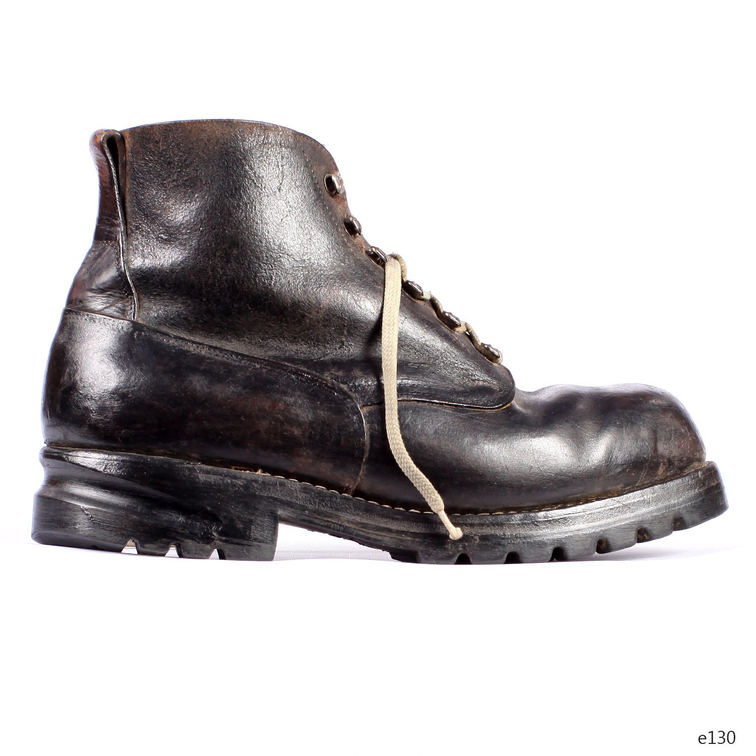 Black COMBAT Boots . 1950s Hiking Military Ski Leather Biker Punk ...