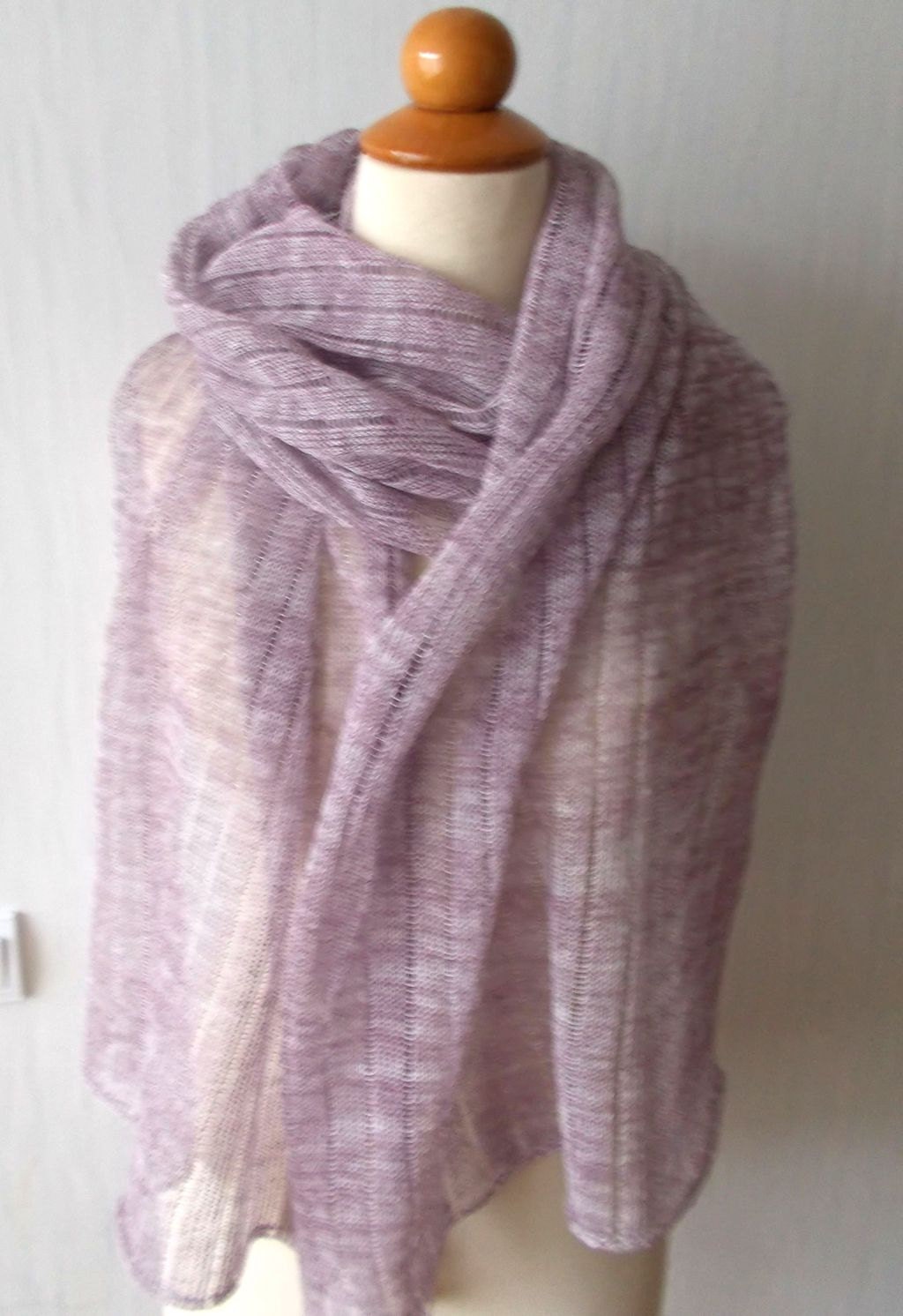 Linen Shawl Knitted Natural Summer Wrap In Light Violet