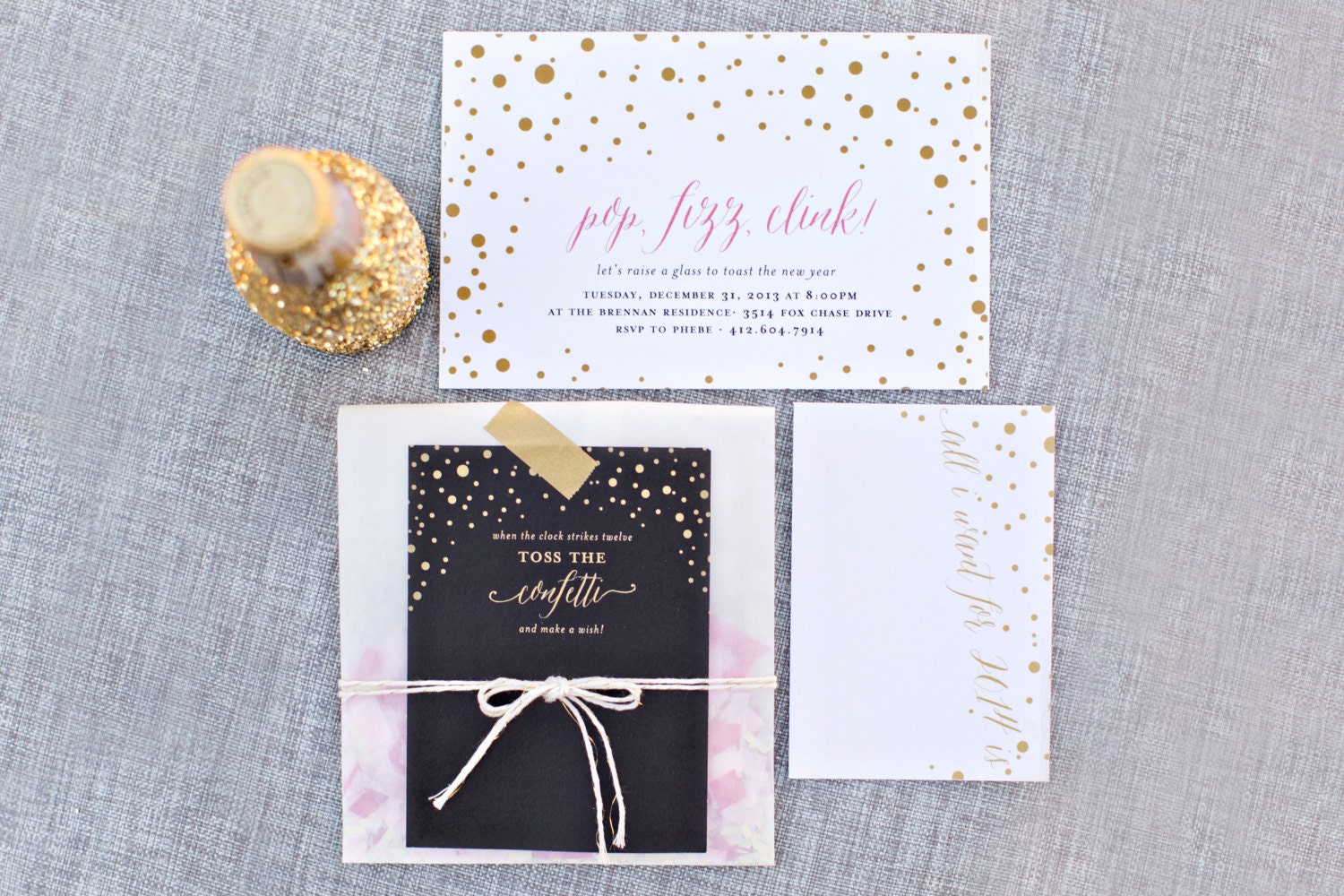 Pop Clink Fizz New Years Eve Party Invitation - 5x7 Printable JPEG DIY - Party Invitation - Holiday Party Invitation Il_570xn