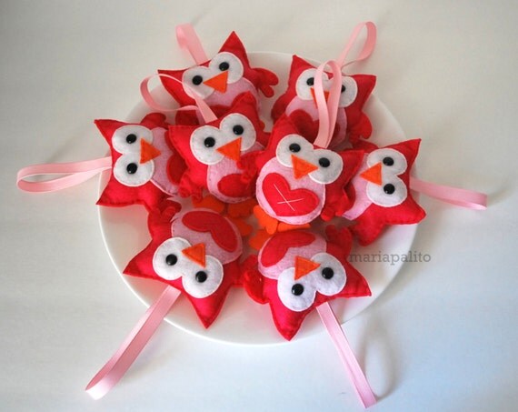 Plush Toy, Set of 8 Hot Pink Felt Owl Ornaments , Felt A313 Il_570xn
