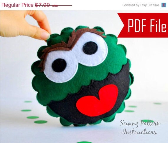 SALE Oscar The Grouch Pillow, PDF Sewing Pattern, Sesame street Oscar inspired pillow , PDF ePattern Children Room Decor A539 Il_570xn