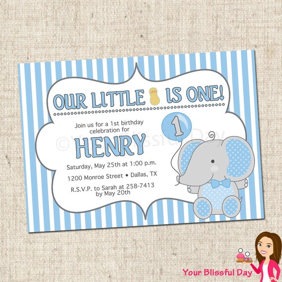 PRINTABLE Little Peanut Elephant First Birthday Boy Party Invitations Il_570xn