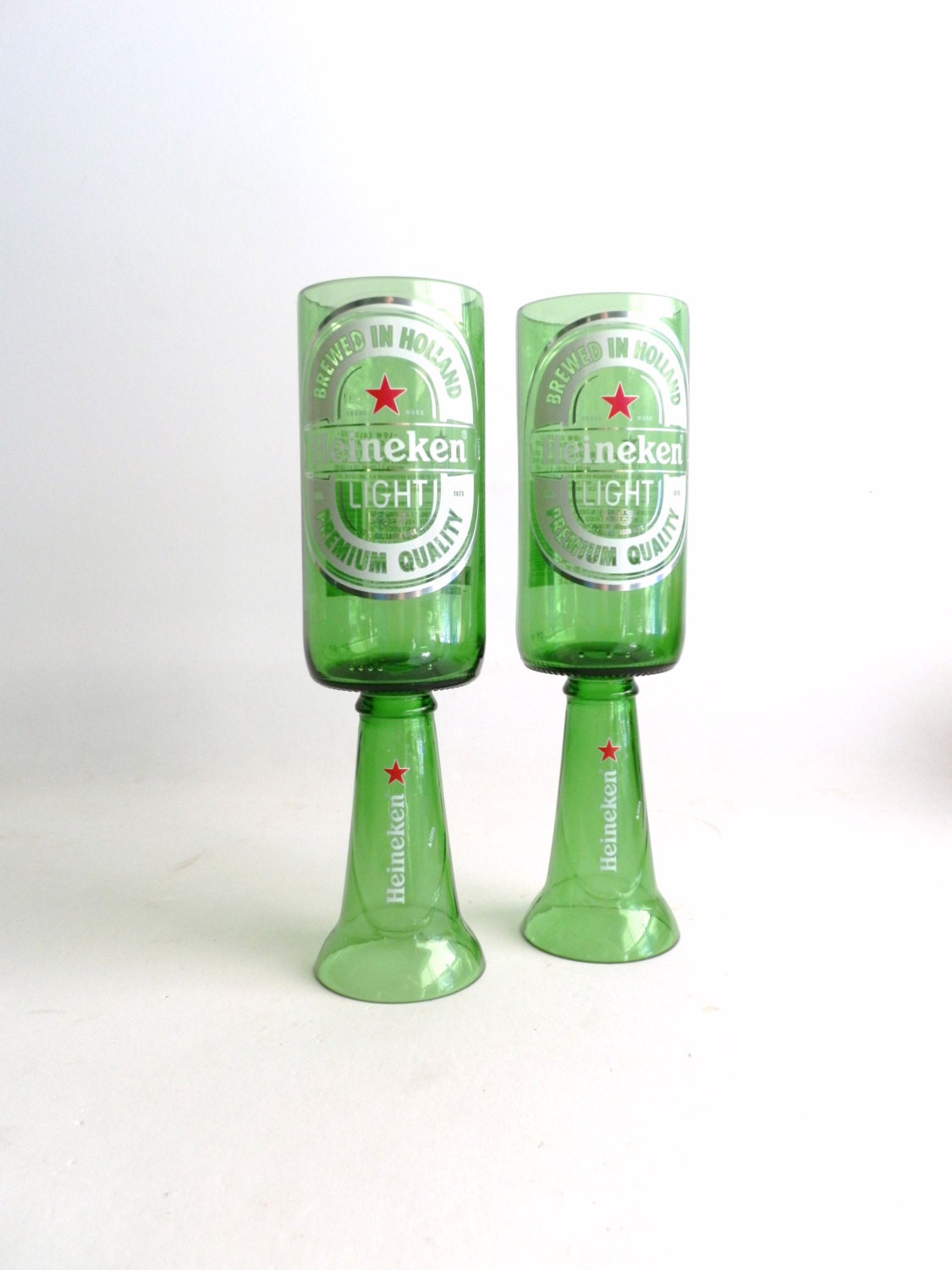Beer Bottle Wine Glasses Heineken Light Goblets Candle Holders Set Of 2