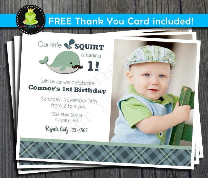 Preppy Whale Birthday Invitation - FREE Thank You Card included Il_570xn