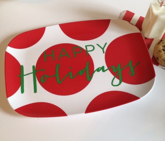Happy Holidays Red and Green Design Serving Platter Il_570xn