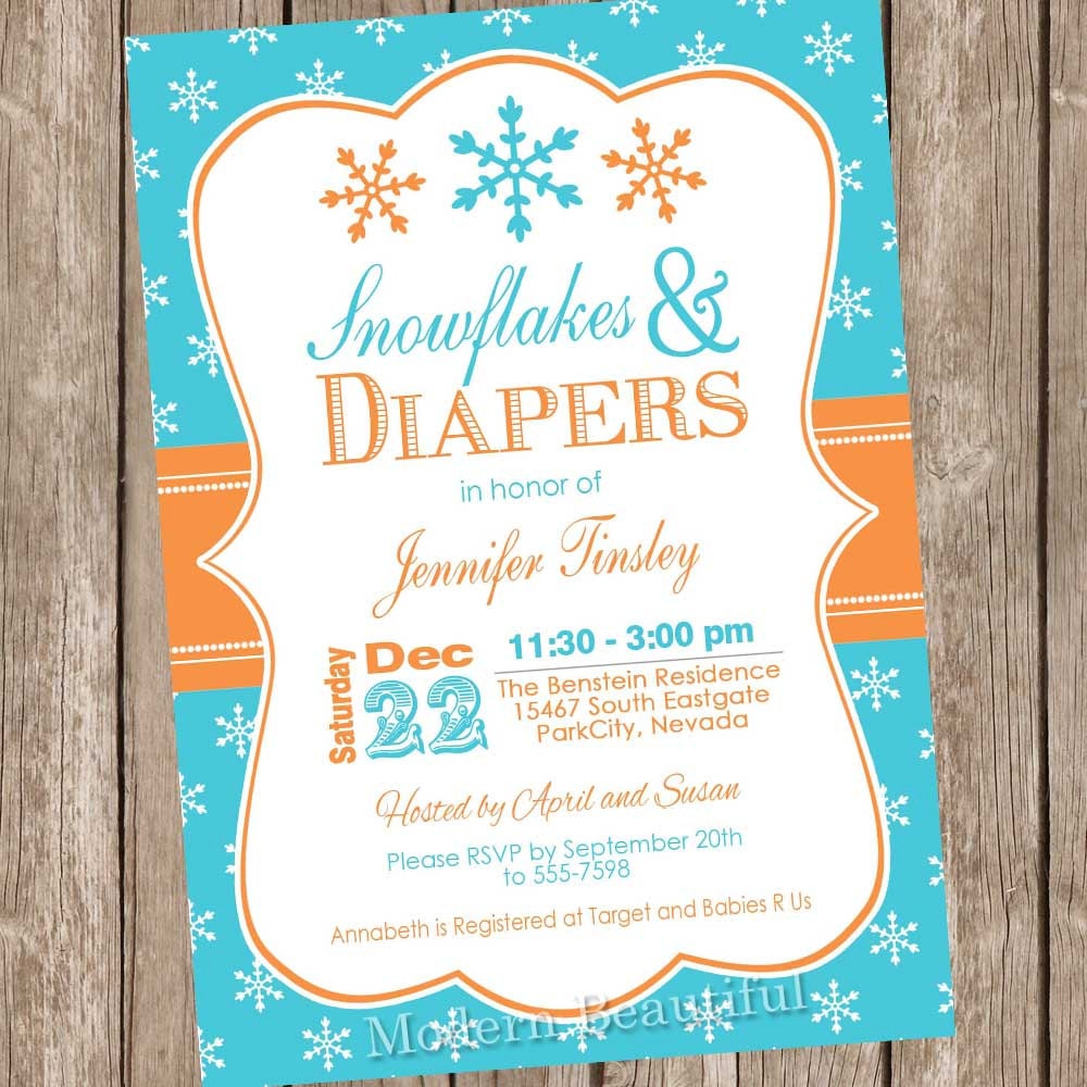 Boy Snowflake Baby Shower Invitation, winter baby shower invitation, holiday baby shower