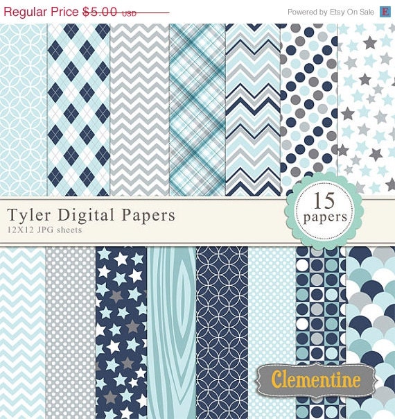 40% OFF SALE Tyler scrapbook paper 12x12, boy digital scrapbooking paper, royalty free- Instant Download Il_570xn