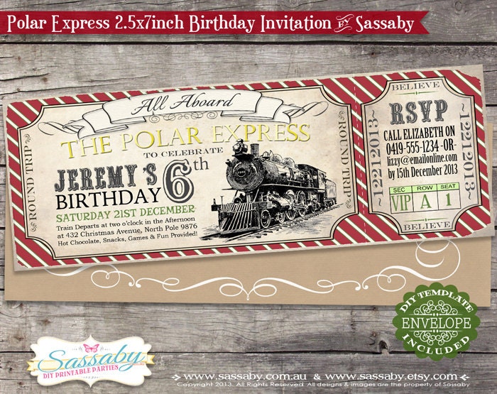 Polar Express Birthday Invitation Red - DIY PRINTABLE FILE - Christmas Printable by Sassaby Il_570xn
