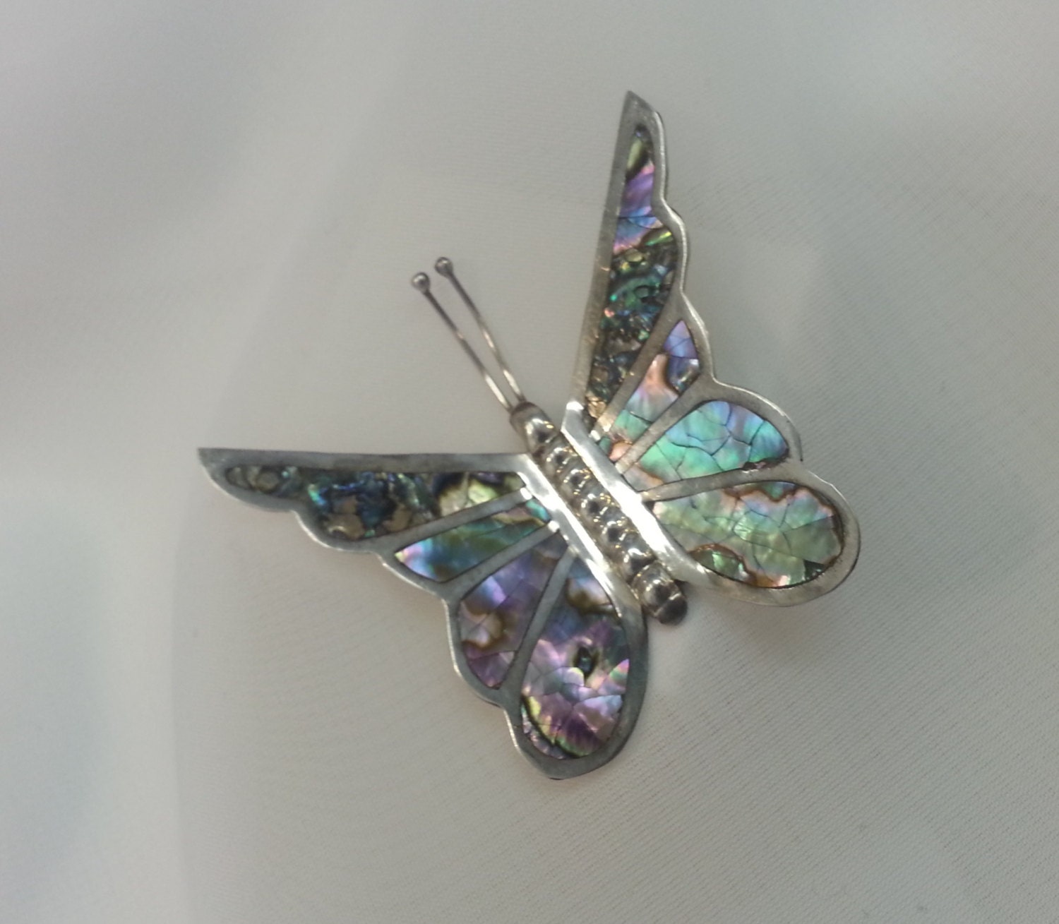 Vintage Butterfly Brooch Large Sterling Silver Abalone Shell - TracyBDesignsAZ