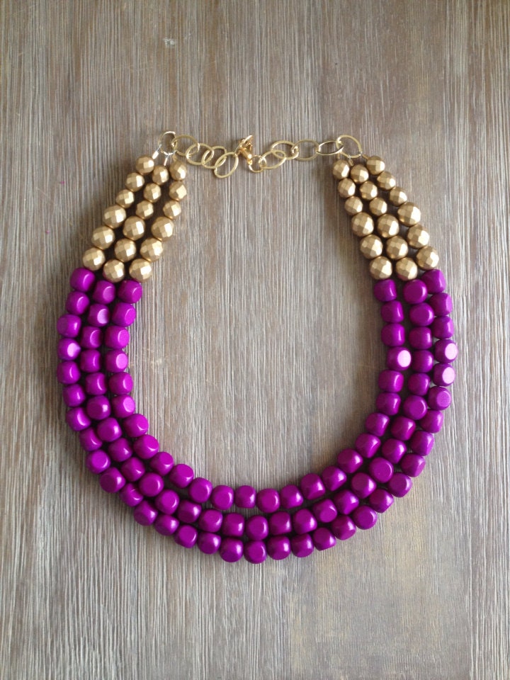 Radiant Orchid and Gold Statement Necklace - icravejewels