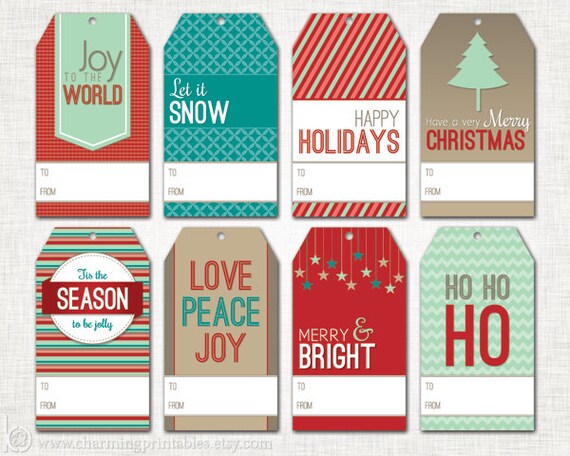 Printable Christmas Gift Tag Set - PRINTABLY DIY Digital File - Instant Download Holiday Tag - Merry Christmas Happy Holidays Il_570xn